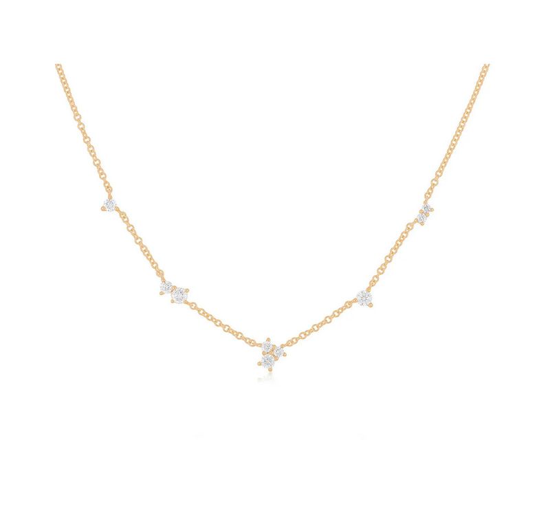 14KY Multi Diamond Cluster Necklace- 16-18&quot;