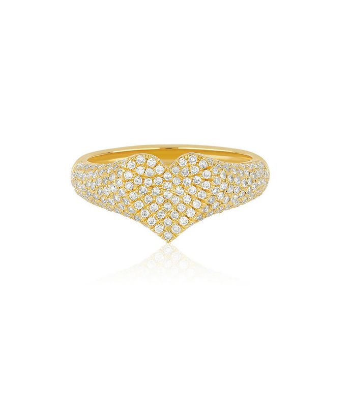 14KY Diamond Heart Signet Ring- Size 5