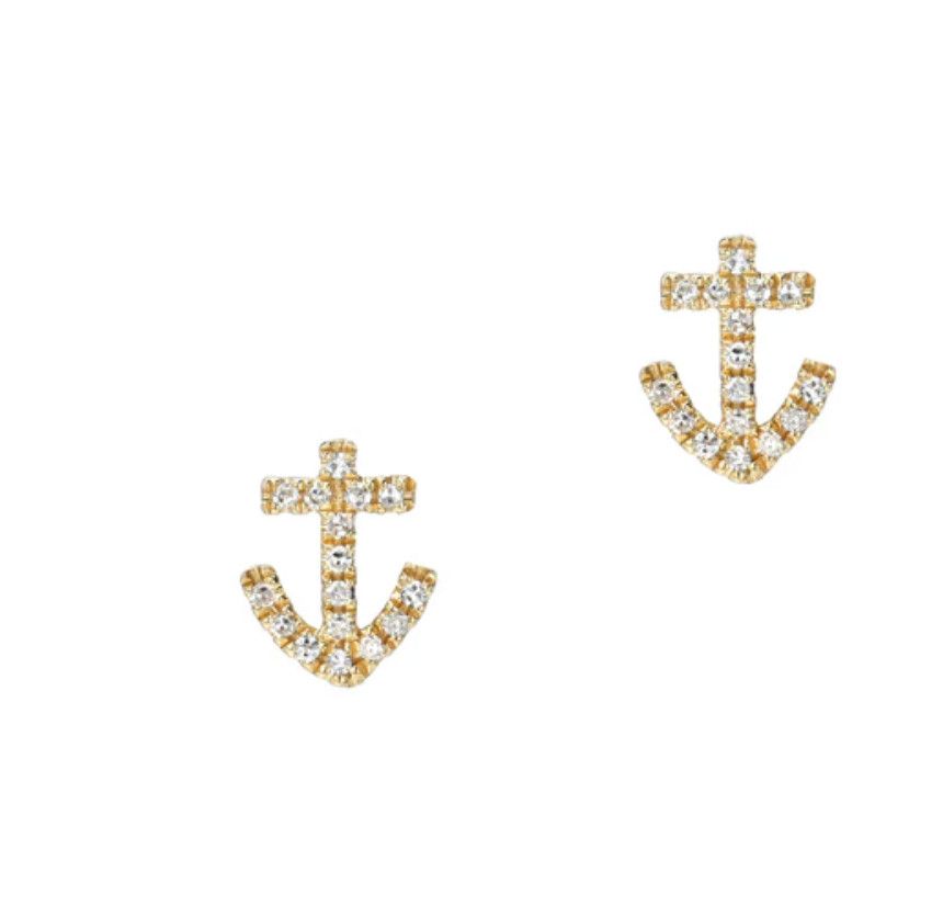 14KY Small Diamond Anchor Post Earrings