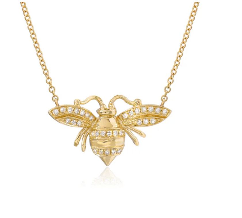 14KY Diamond Bee Necklace- 16&quot;-18&quot;