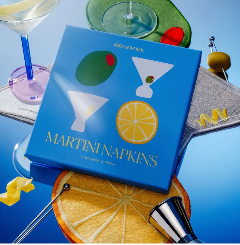 100% Linen Martini Cocktail Napkins- Set of 4