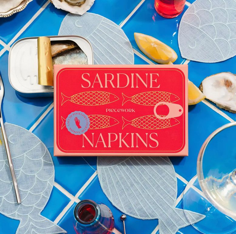 100% Linen Sardine Cocktail Napkins- Set of 4