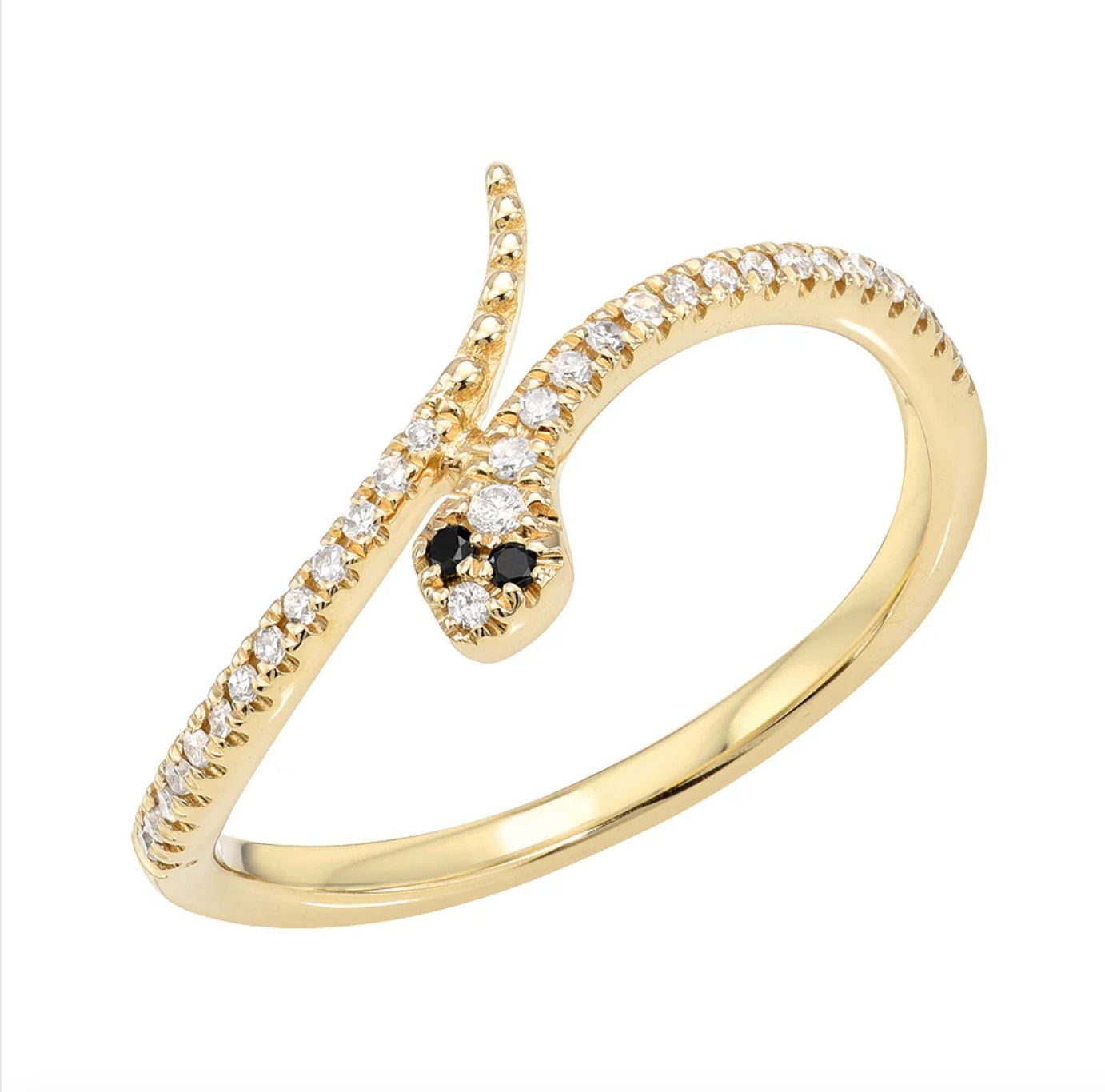 14KY Snake Twist Have Diamond Band w/ Black Diamond Ring- Size 6 1/2