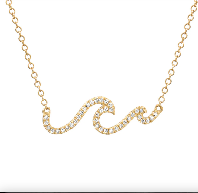 14KY Mini Wave Diamond Necklace-16-18&quot;