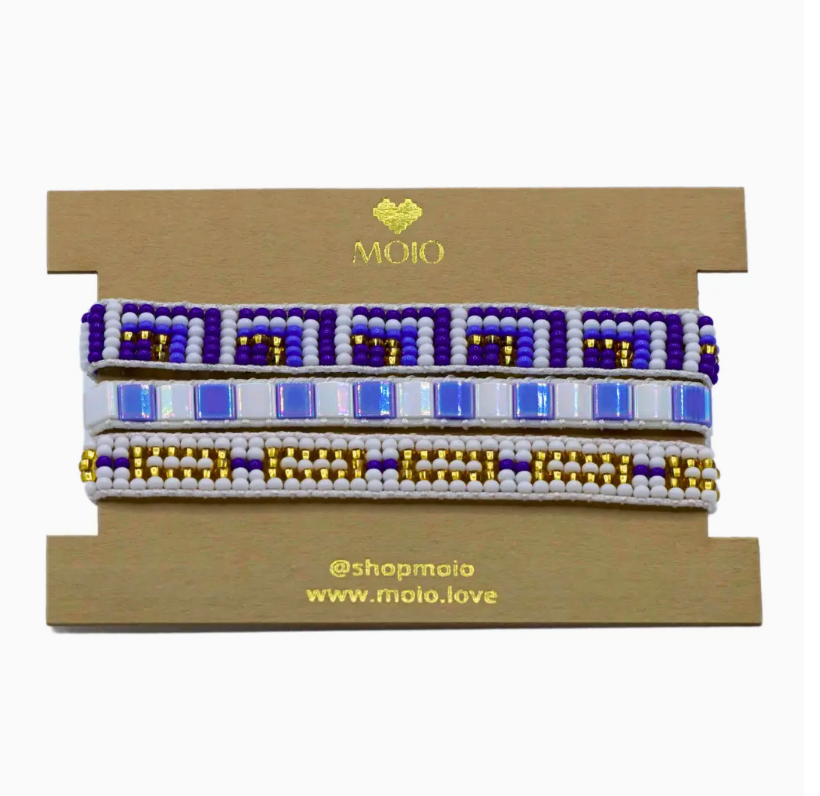 The Zuva Trio-Blue, White, &amp; Gold Handbeaded Bracelet