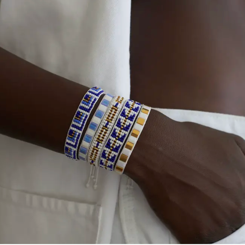 The Zuva Duo- Cobalt, Gold, &amp; Bone Beaded Bracelet
