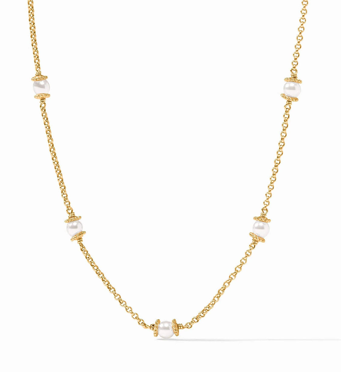 Hydra Delicate Station Pearl &amp; Gold Necklace