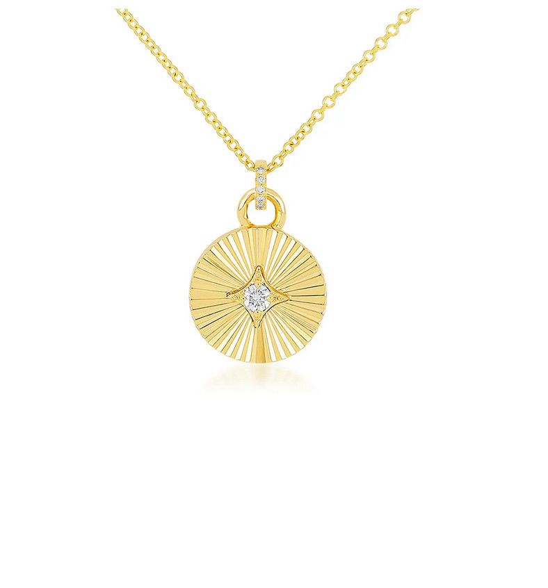14KY Gold &amp; Diamond Fluted Disc Necklace-16&quot;-18&quot;
