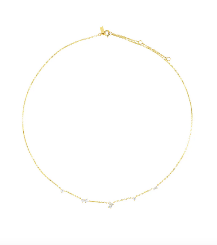 14KY Multi Diamond Cluster Necklace- 16-18"
