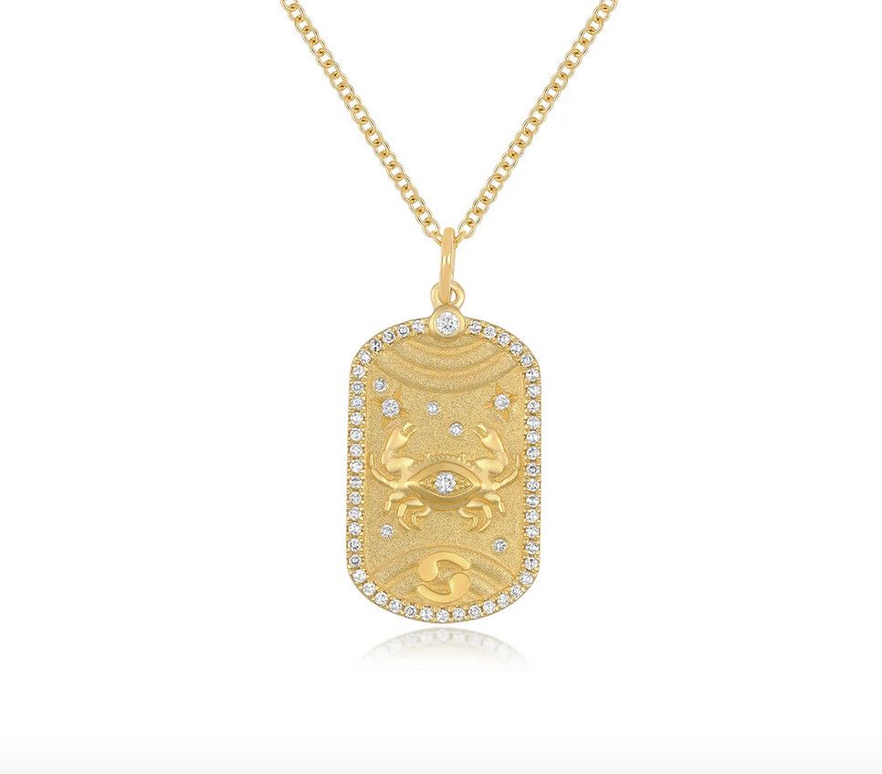 14KY Diamond Cancer Zodiac Necklace- 16&quot;-18&quot;