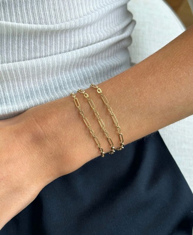 14KY Mini Mixed Chain Necklace/ Triple Wrap Bracelet- 20"