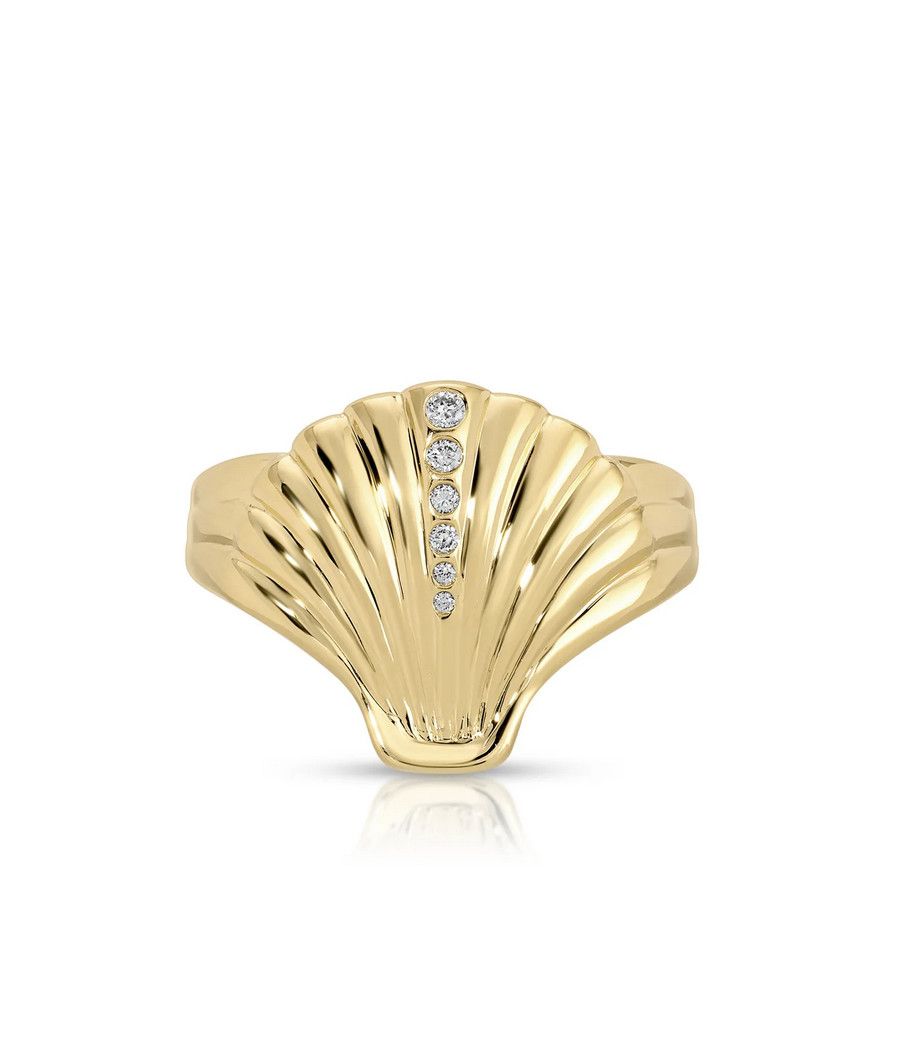 14KY Gold &amp; Diamond Shell Ring- Size 7