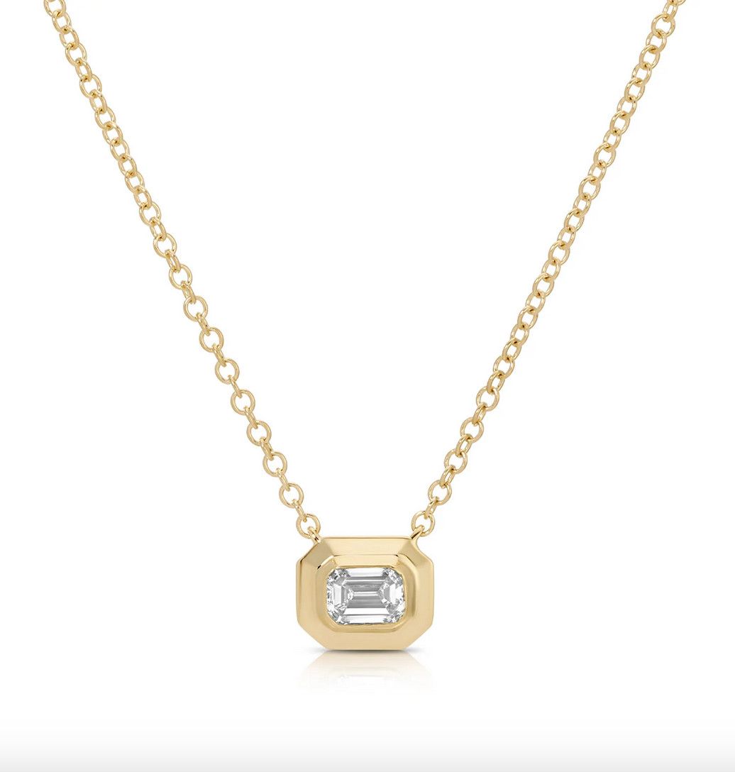 14KY Emerald Cut Diamond Necklace-16&quot;-18&quot;