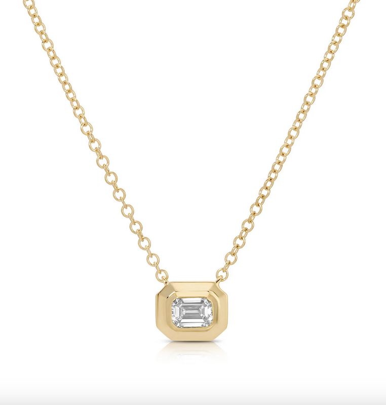 14KY Emerald Cut Diamond Necklace-16&quot;-18&quot;