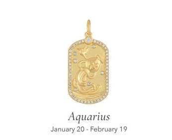 14KY Diamond Aquarius Zodiac Necklace- 16"-18"