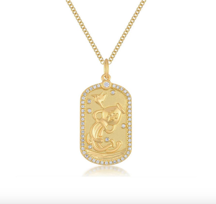 14KY Diamond Aquarius Zodiac Necklace- 16&quot;-18&quot;