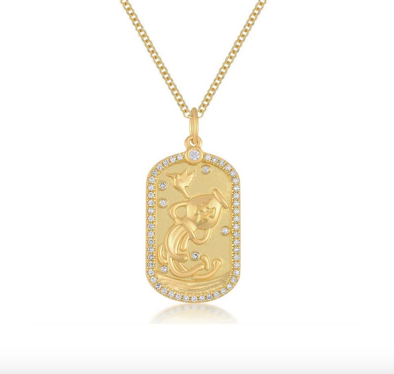 14KY Diamond Aquarius Zodiac Necklace- 16&quot;-18&quot;