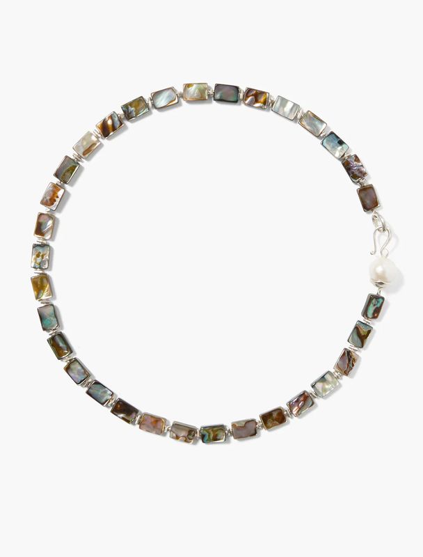 Sterling Silver Luz Albalone Necklace w/ Akoya Pearl- 17&quot;