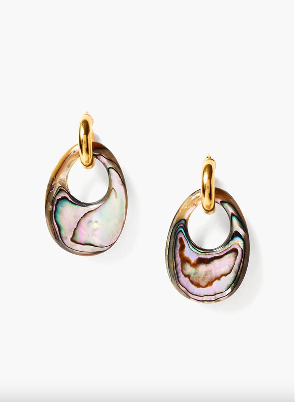 18KY Gold Vermeil Oval Abalone Hoop Earring