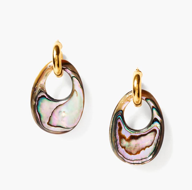 18KY Gold Vermeil Oval Abalone Hoop Earring