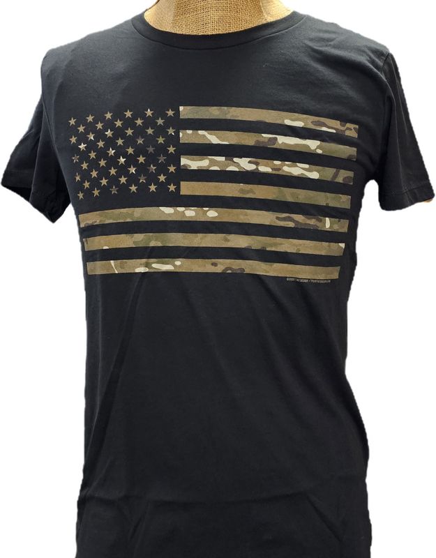 Adult Shirt Black Camo Flag