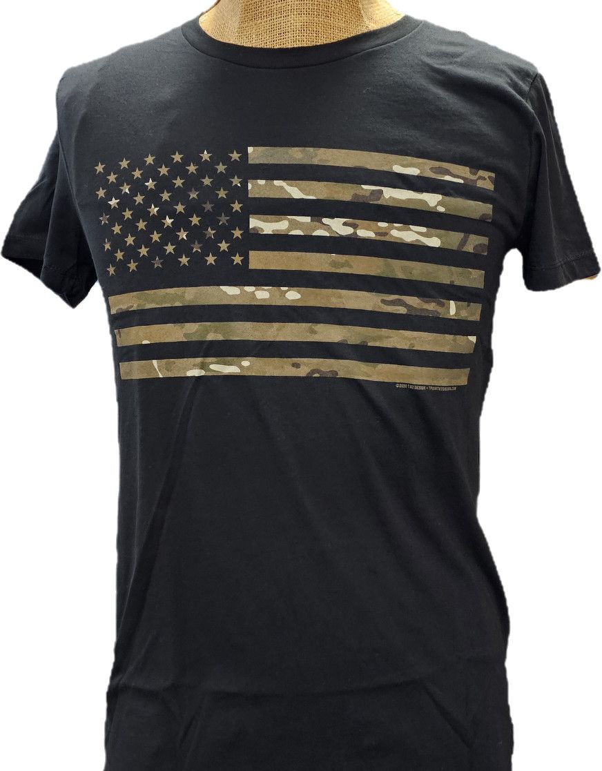 Adult Shirt Black Camo Flag, Size: Small