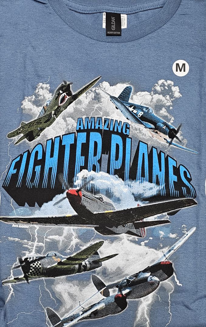 Youth Shirt Amazing Fighter Planes, Color: BLUE, Size: XS