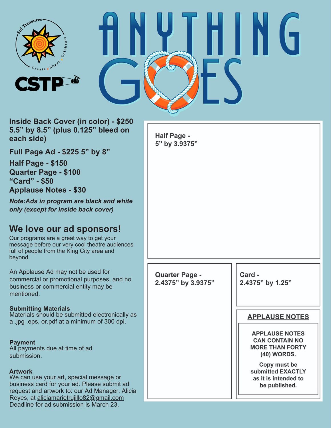 Anything Goes Program Ad Opportunities Anything Goes Program Ad Opportunities