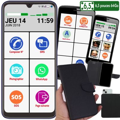 Smartphone Senior 6,5 pouces 64 Go + pochette