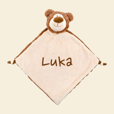 Bruine Beer Knuffeldoek gepersonaliseerd