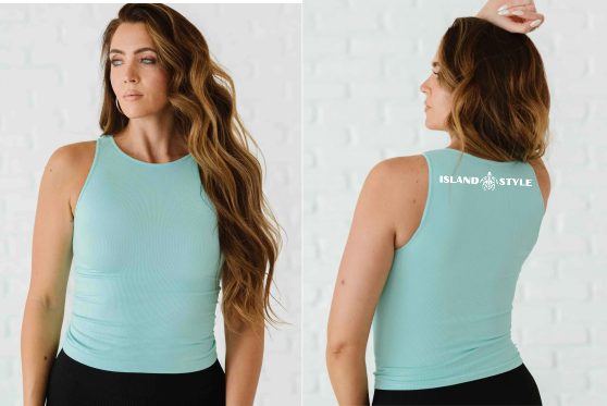 Practice Long Ribbed High Neck Comfort Tank Island Aqua