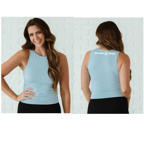 Practice Long Ribbed High Neck Comfort Tank Breezy Blue