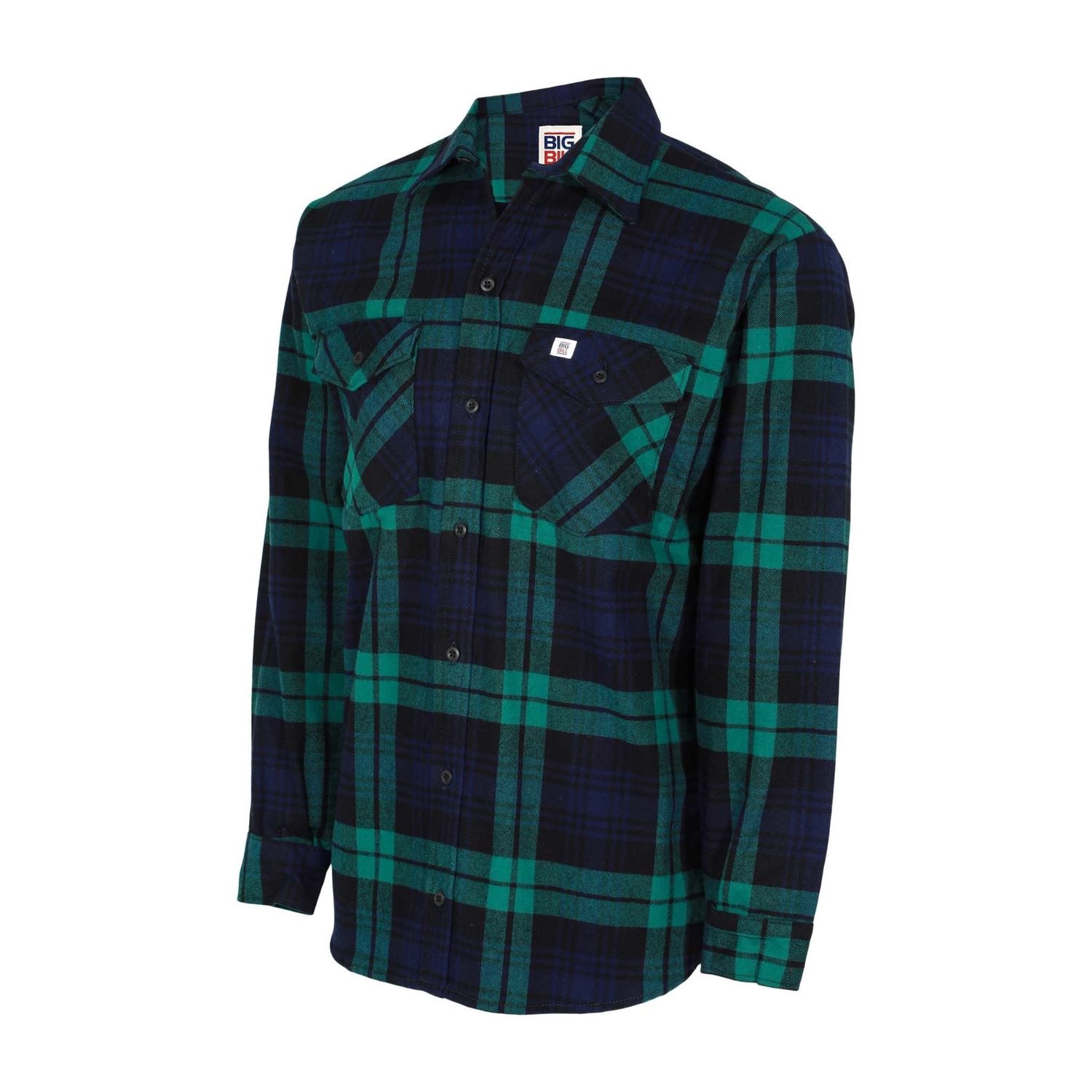 *Solde* Chemise en Flanelle Big Bill 121 de Qualité Supérieure à Manches Longues, Couleur: Marin/Vert, Taille: S