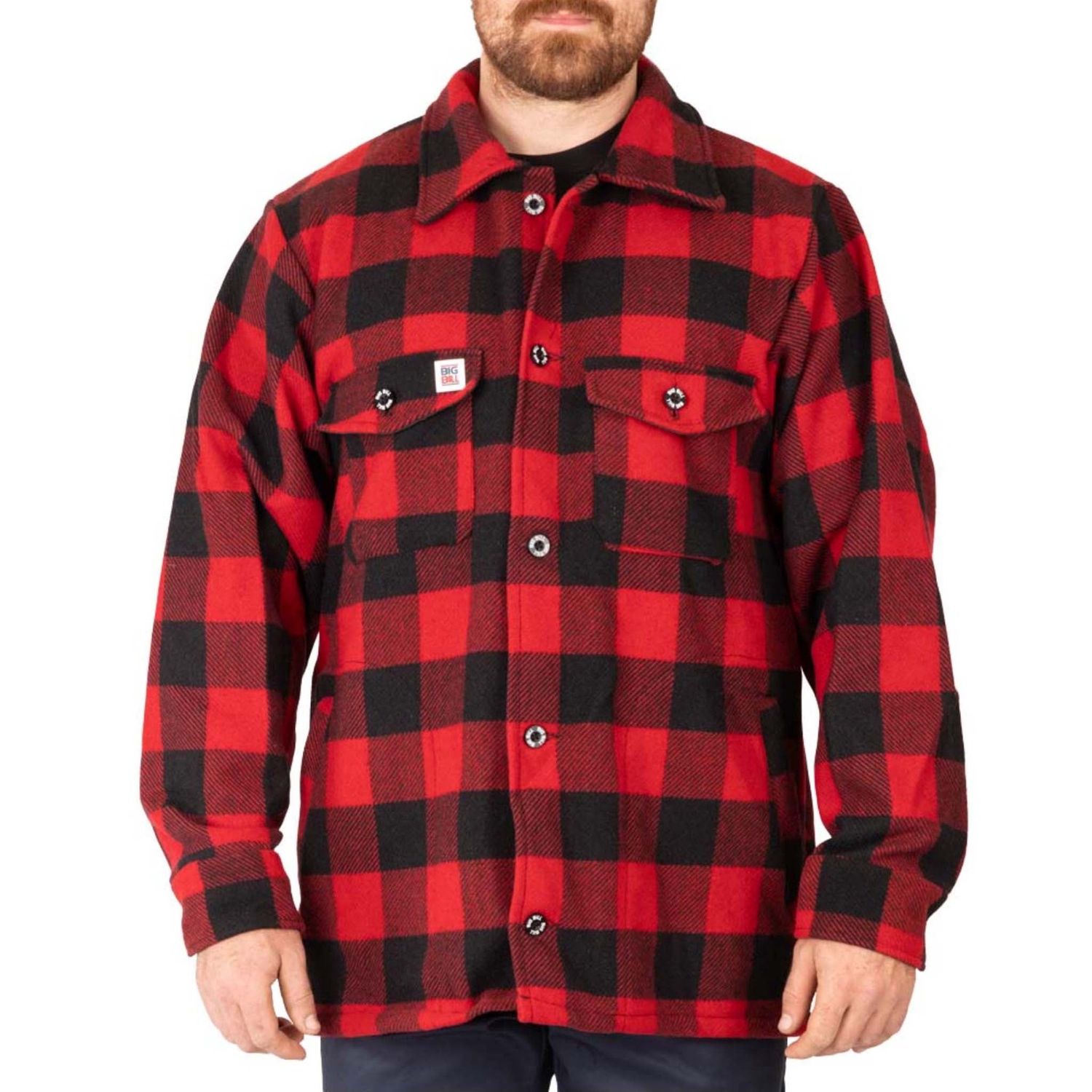 Manteau de laine Big Bill 462 Plaid en laine recyclée, Couleur: Rouge, Taille: S