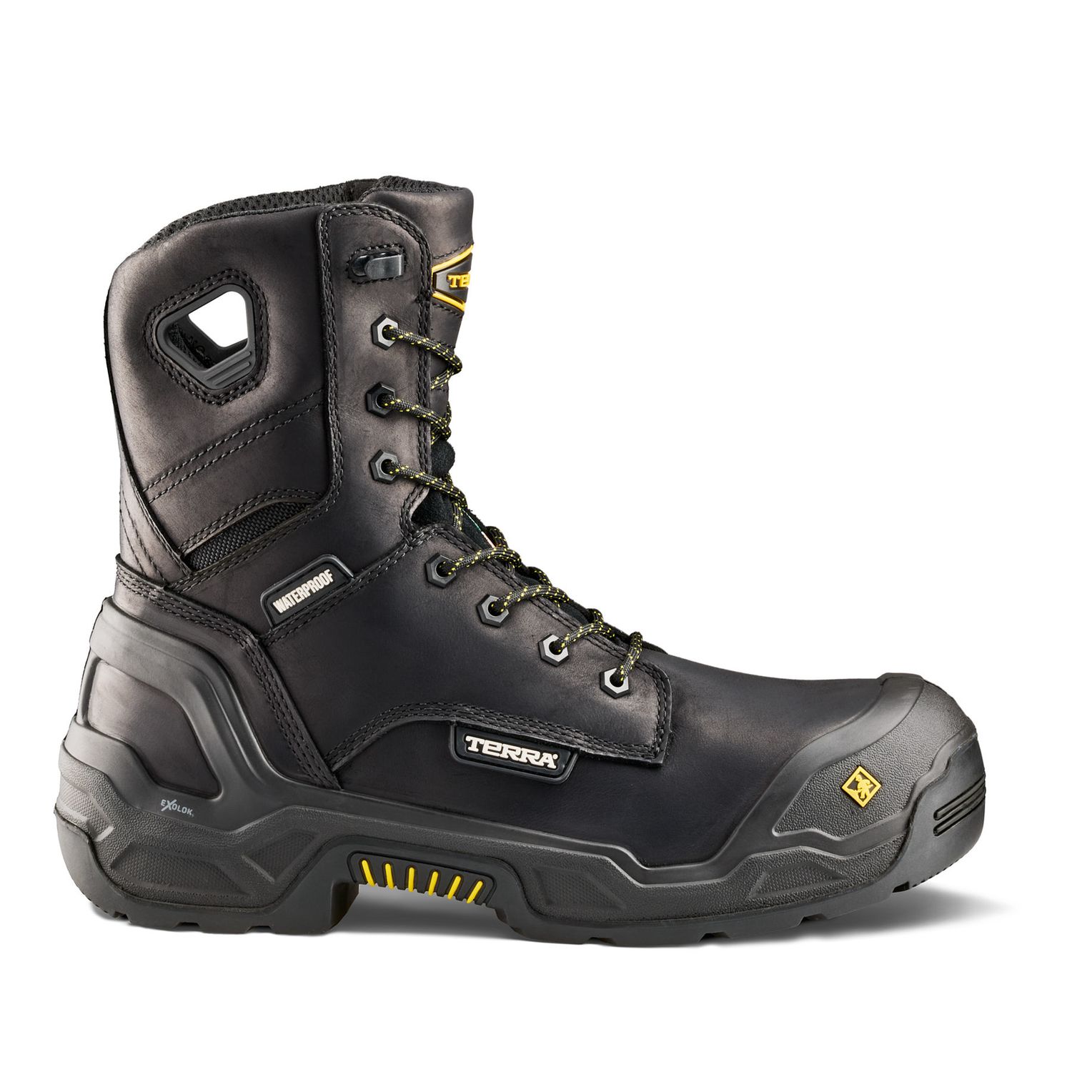 *Solde* Bottes Terra 1311BK sans métal Imperméable exile 8'', Couleur: Noir, Grandeur: 7.5