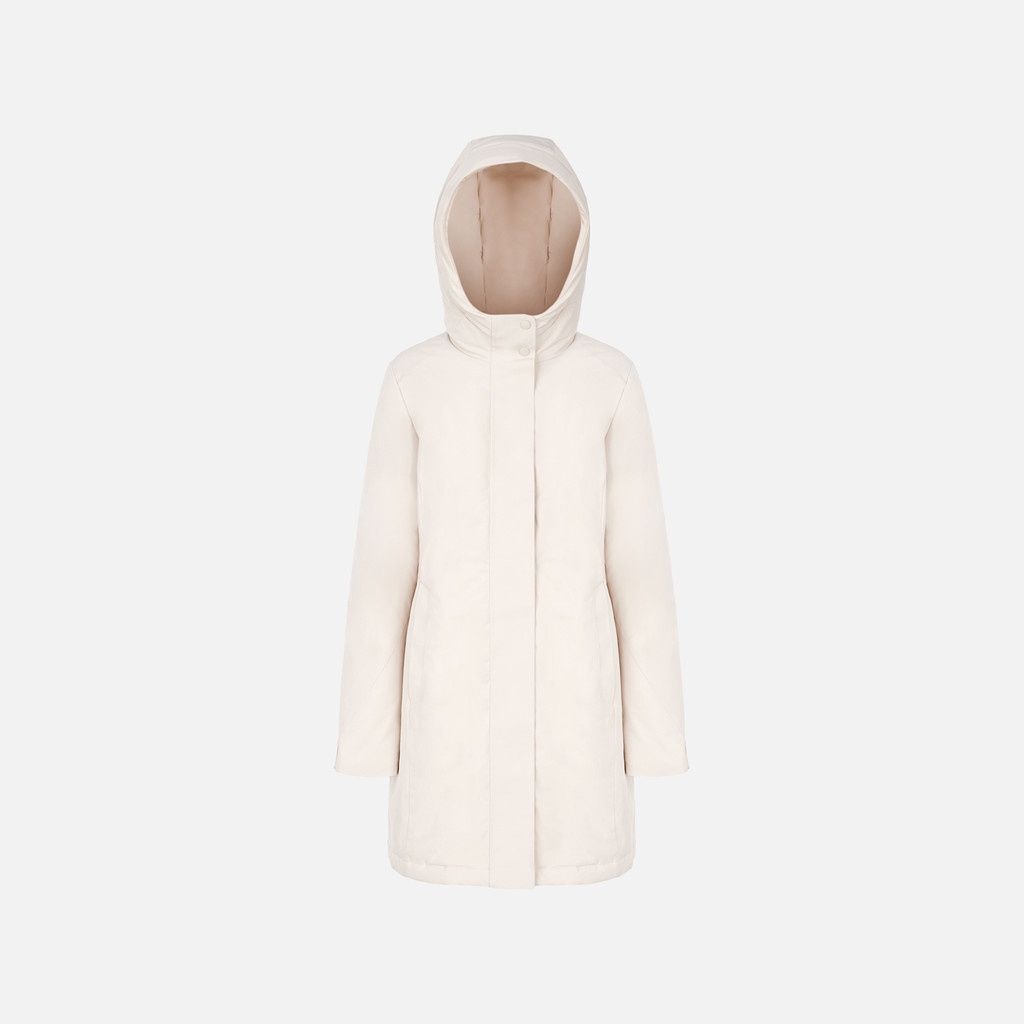 Parka Geox SPHERICA WOMAN Imperméable Long, Couleur: Beige Clair, Grandeur: 6