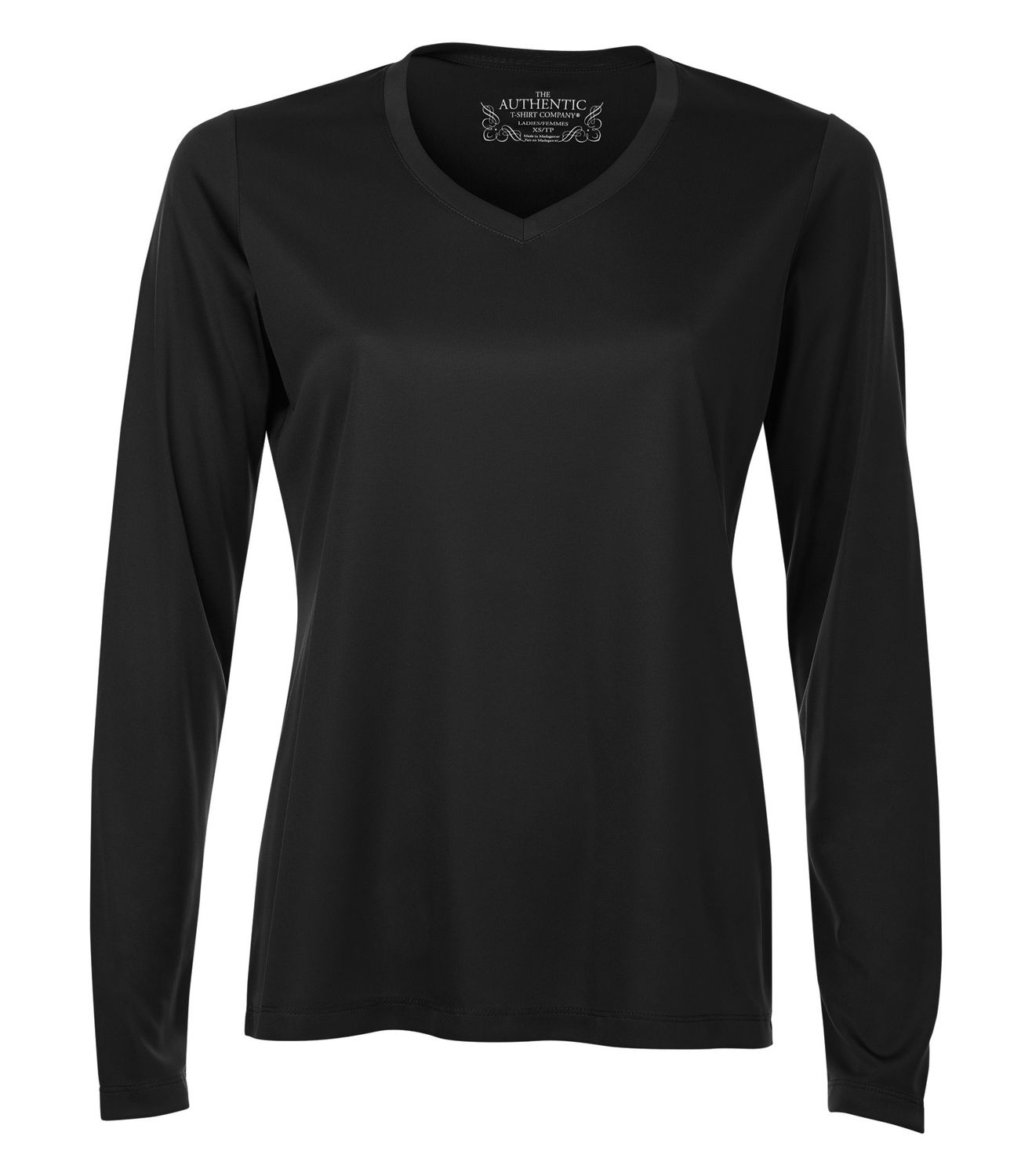 T-shirt ATC™ L3520LS col en V manches longues 100% polyester pour femme, Couleur: Noir, Grandeur: XS