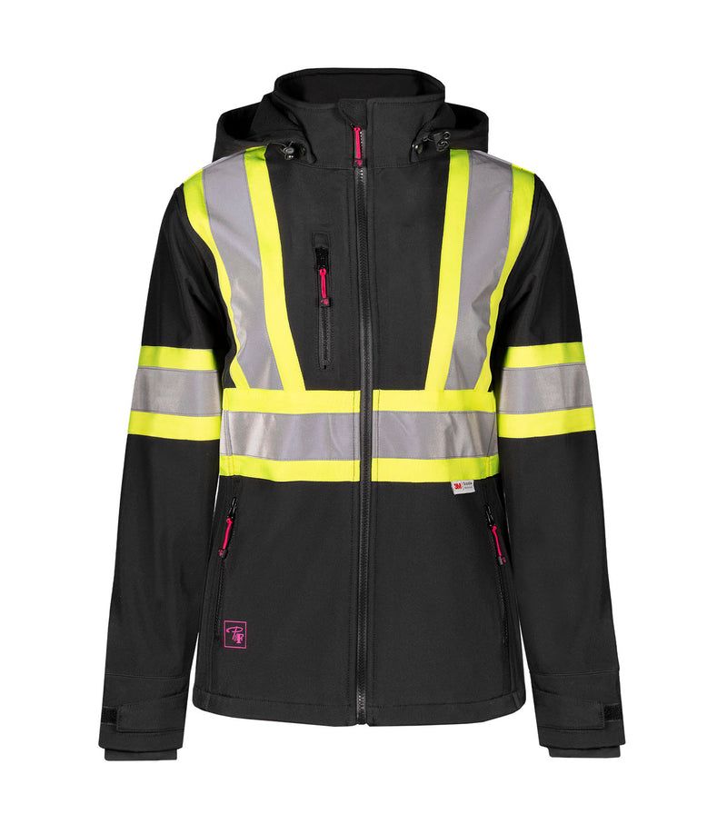Softshell Pilote et Filles PF4004 Haute visibilité doublé polar, Couleur: Noir, Grandeur: S