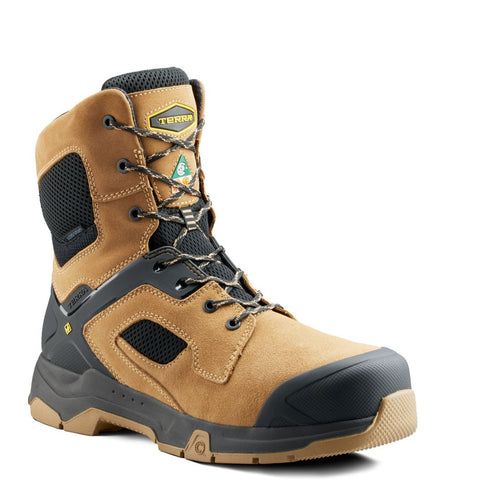 *Solde* Bottes Terra 1280TN sans métal imperméable cobalt 8'', Couleur: Tan, Grandeur: 10