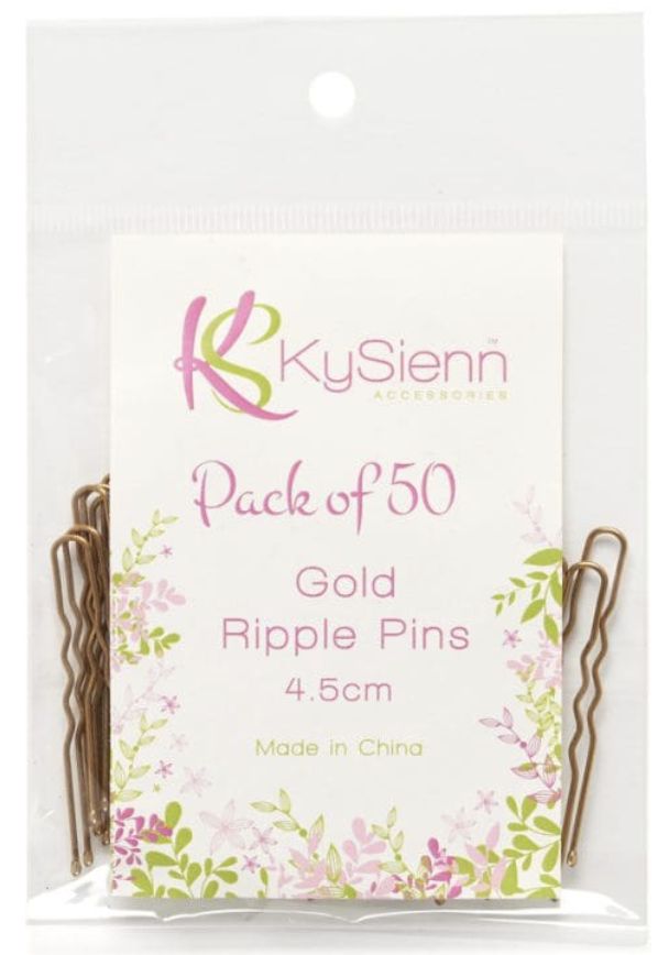 KySienn 4.5cms Bun Ripple Hair Pins - 50 Pack, Colour: Gold