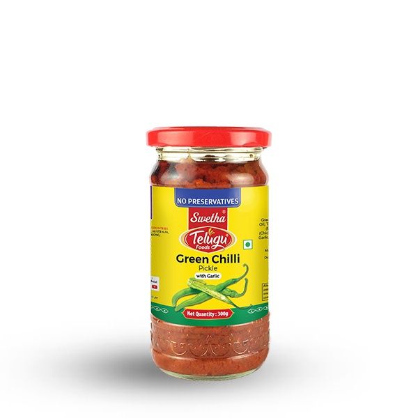 Telugu Foods - Green Chili Pickle With Garlic 300g