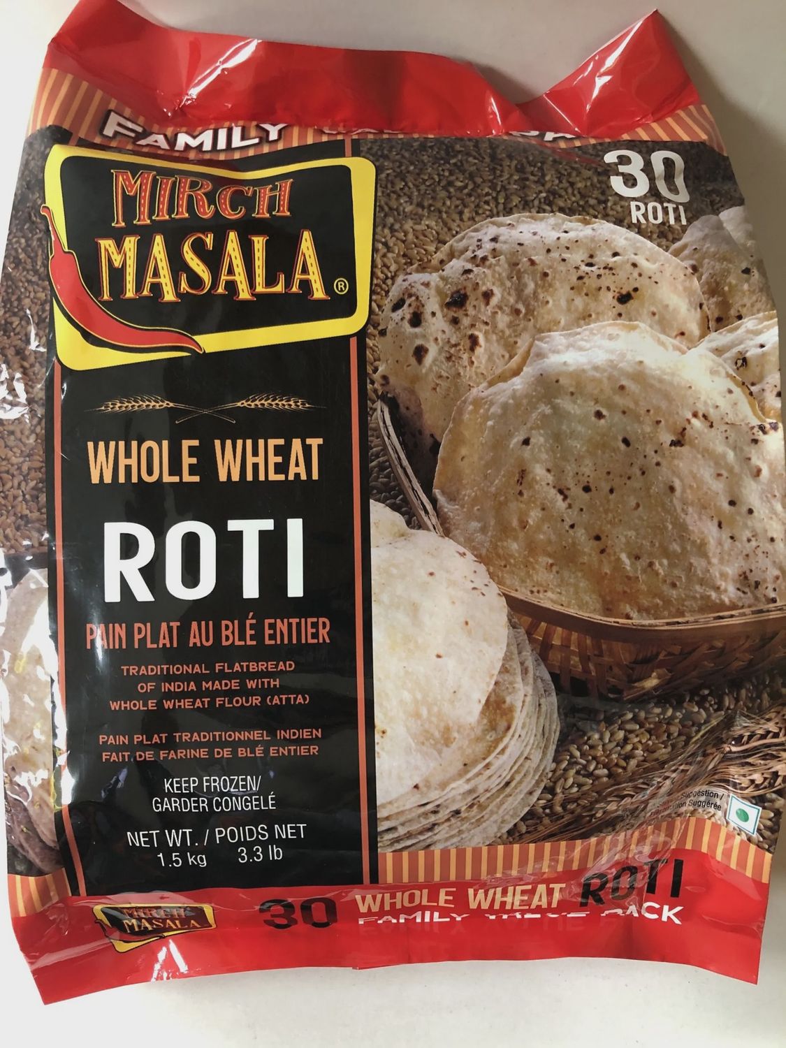 Mirch Masala Frozen - Whole Wheat Roti 30Pcs