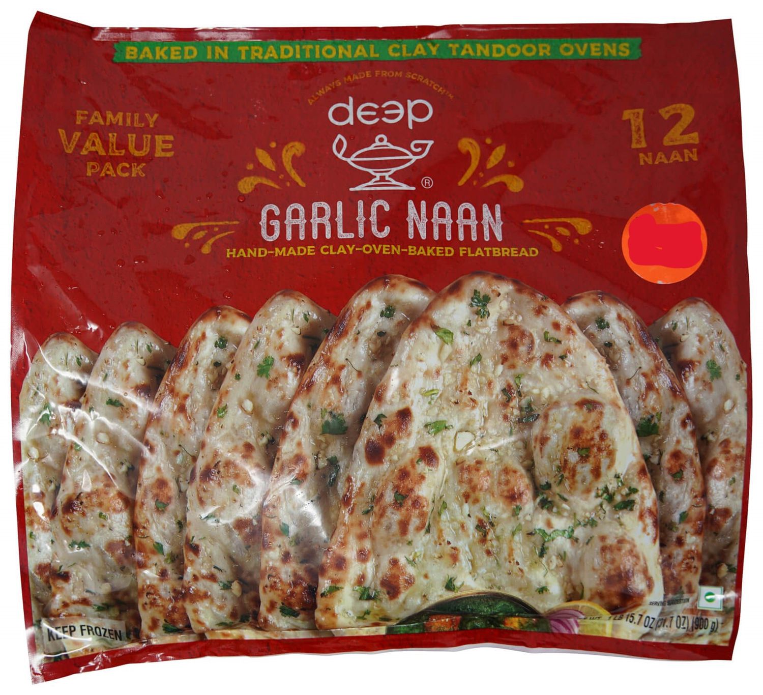 Deep Frozen - Garlic Naan Famliy Pack (12Pcs) 900g