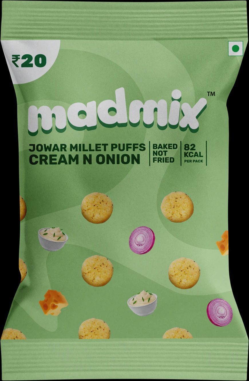Madmix Puffs - Jowar Millet Cream &amp; Onion 50g