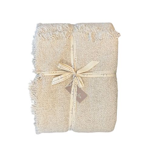Fringed Boucle Bed Blanket - Natural