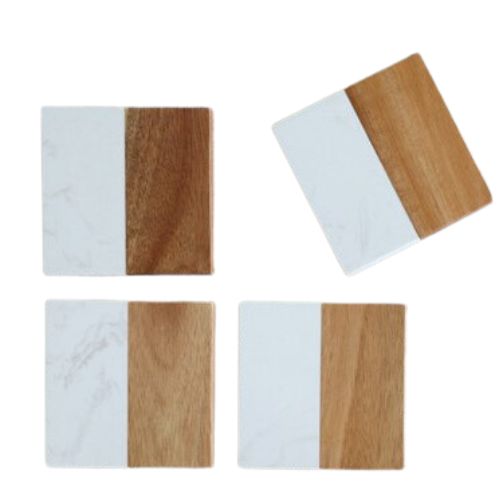 Marble &amp; Wood Coaster Set/4
