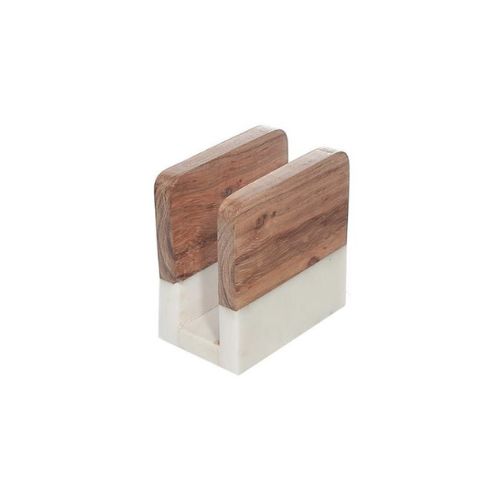 White Marble &amp; Wood Napkin Holder