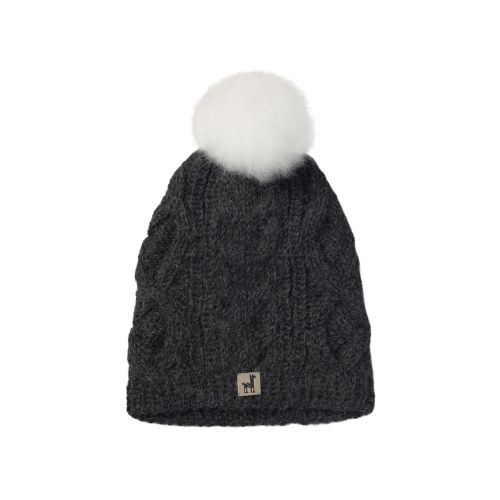 Hand-Knit Alpaca Pom Hat - Charcoal