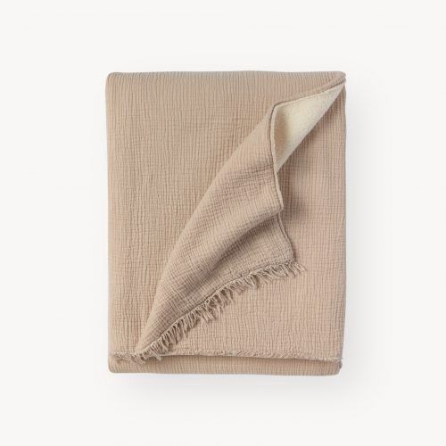 Fleece-Lined Crinkle Throw - Beige