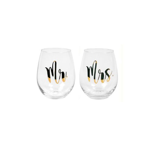 S/2 Wine Glasses Mr&amp;Mrs